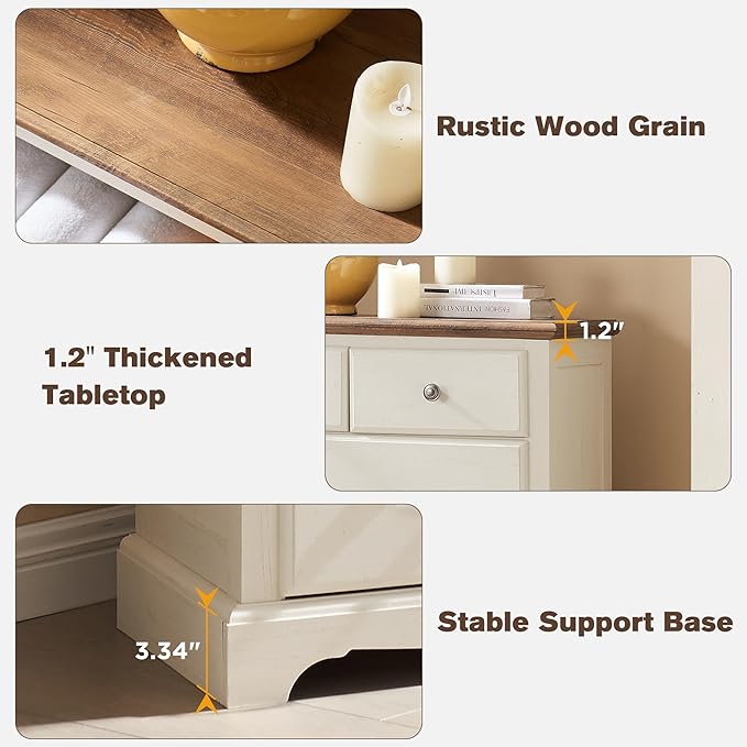 T4TREAM 6 Drawers Dresser Chests for Bedroom, 48" Tall Rustic Chset of Drawers, Wood Dressers Organizer for Bedroom, Living Room,Hallway, Antique White