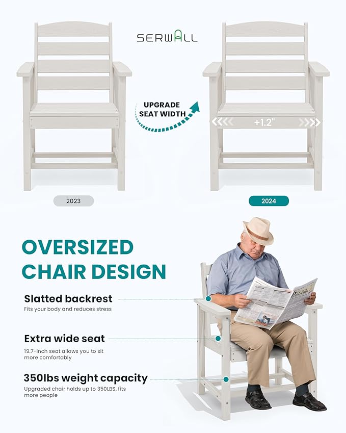SERWALL Patio Table Set, Outdoor HDPE Dining Set with Umbrella Hole, 5-Piece - Table and 4 Chairs, All Weather for Lawn, Garden, Poolside, White