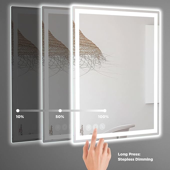 24"x 36" LED Bathroom Mirror with Stepless Dimmable Wall Mirrors with Anti-Fog, Dimmable CRI>90, Vanity Mirror with 3 Color Modes, Shatter-Proof, Memory Bathroom Mirror with LED Lights