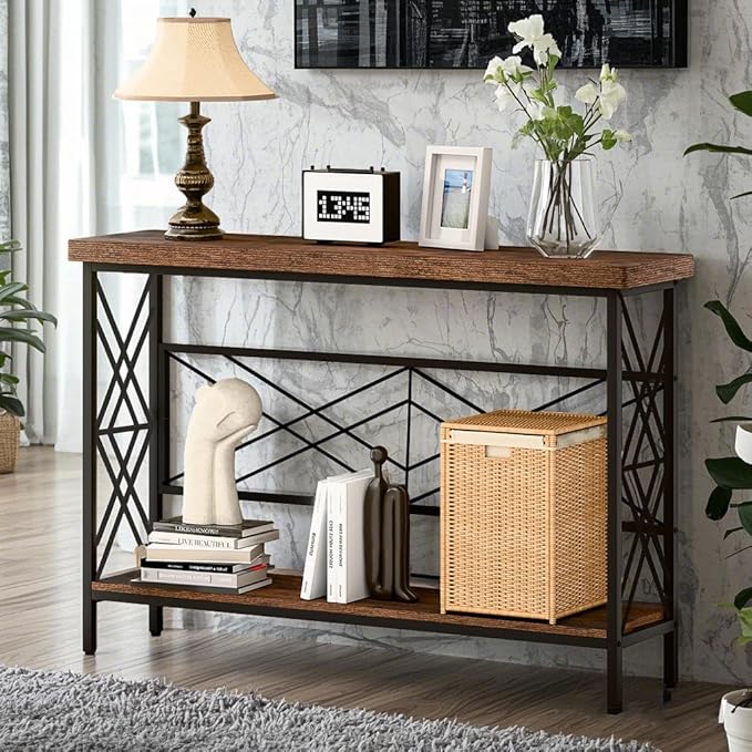 50 Inch Narrow Sofa Table, Industrial Long Sofa Table Behind Couch, Entry Console Table with Storage for Entryway, Living Room, Foyer (Classic)