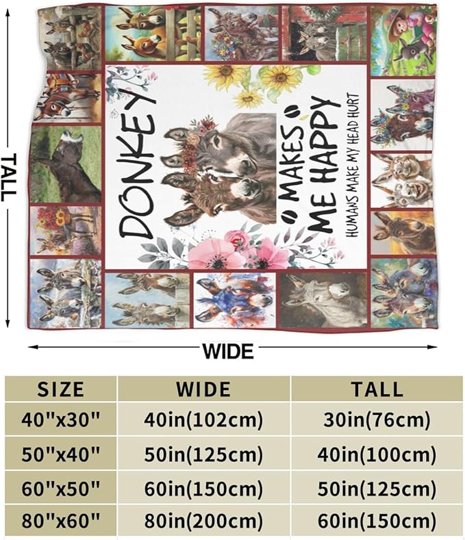 Donkey Blanket Soft Cozy Donkey Plush Throw Blanket Farm Donkey Stuff Decor Warm Lightweight Animal Flannel Fleece Blanket Giftsfor Lover Girls Kids Boys Women Adults Bed Travel 40"x50"