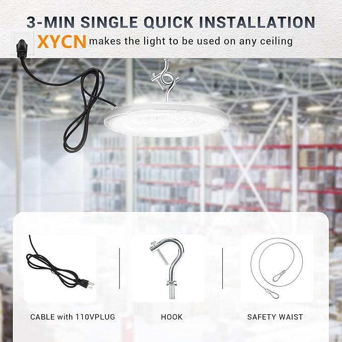 4 Pack 500W UFO Led High Bay Light,120VAC,5000K Daylight Commercial Bay Lighting,IP66 Waterproof,71050LM,2150W MH/HPS with Plug Area Lighting for Warehouse/Shop/Workshop/Barn/Gym/Factory