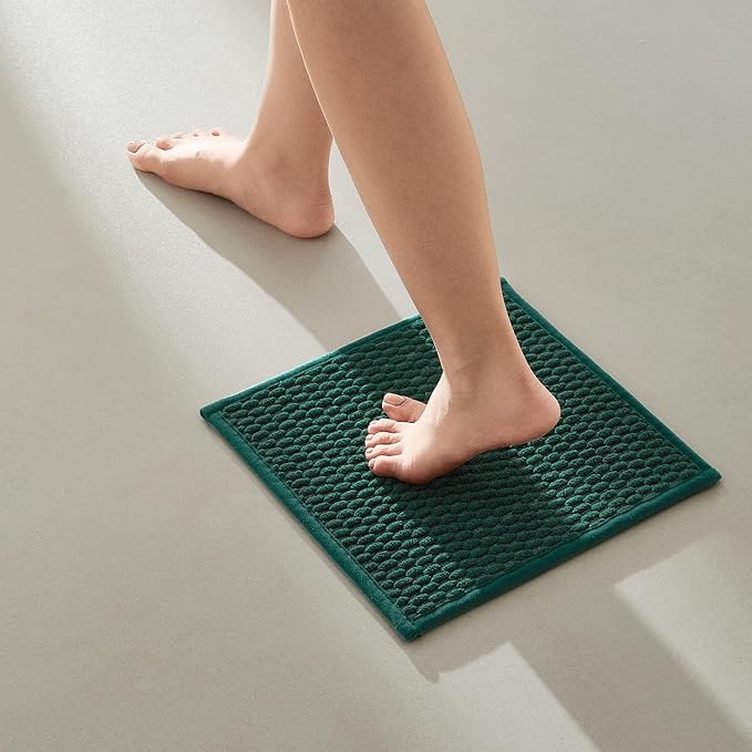 Small Bathroom Rugs Non Slip Washable Bath Rugs Super Absorbent Bathroom Rug Thin Quick Dry Low Pile Bath Mats, Dark Green 12"x12"