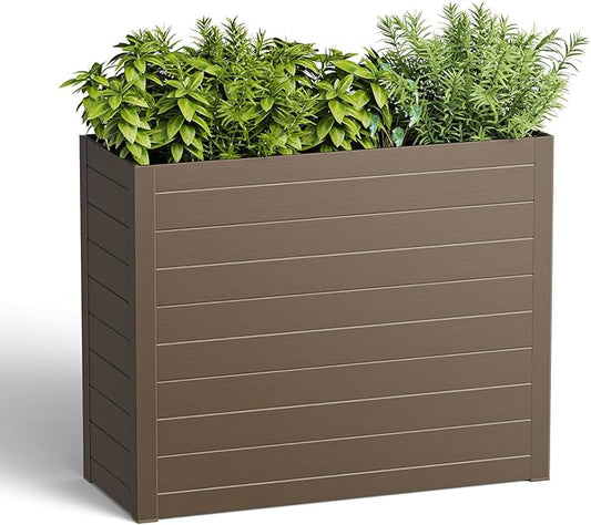 Outdoor Planter Box,Large Rectangular Planter for Indoor or Outdoor Patio/Porch, Durable All-Weather, Modern Design for Plants, Flowers, Garden (Brown)