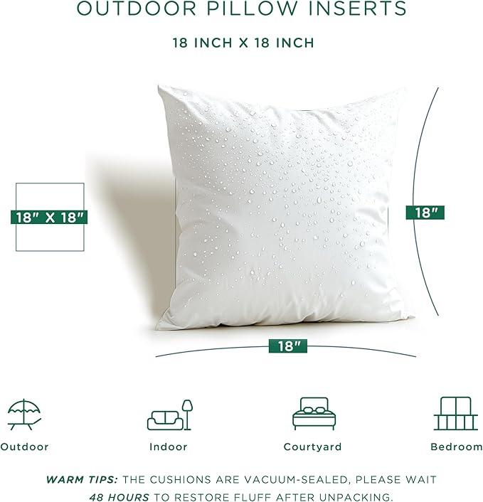 Codi 18x18 Outdoor Pillow Inserts Set of 4, Premium Throw Pillows Waterproof for Patio Furniture