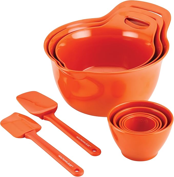 Rachael Ray Pantryware Mixing Bowl Measuring Cup and Utensil Set, 10 Piece, Orange