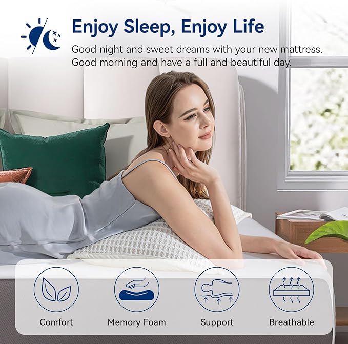 Amazon Basics Memory Foam Mattress, Medium Firm, 12 Inch, King, White/Grey, 80" L x 76" W x 12" Th