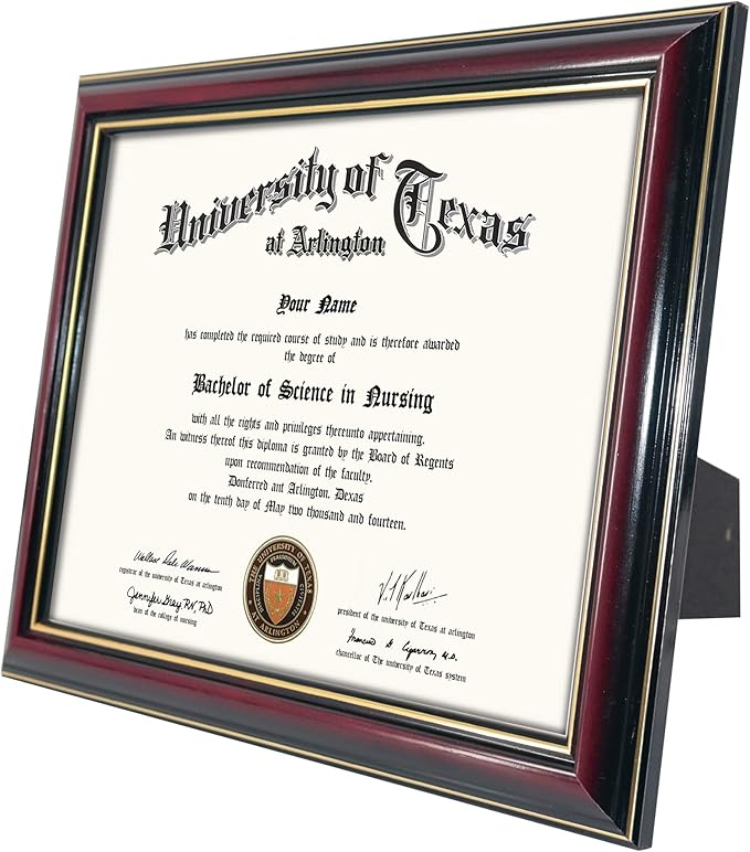 GraduationMall 8.5x11 Certificate Diploma Frame,Solid Wood & UV Protection Acrylic,Glossy Cherry Finish with Gold Trim,2 Pack