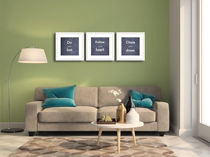 11x11 Picture Frame Set of 3 with Real Glass for Pictures 8x8 with Mat or 11x11 Without Mat, Wall Gallery or Tabletop display Photo Frames in White