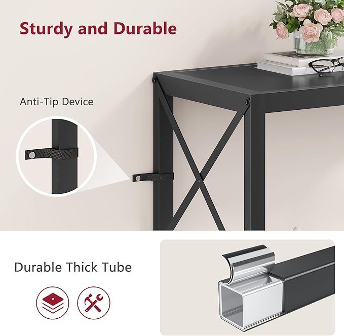 Tajsoon Small Entryway Table, 2-Tier Narrow Consle Table for Entryway, Small Hallway Table with Storage Shelves, Thin Sofa Table for Hallway, Living Room, Corridor, Office, Black