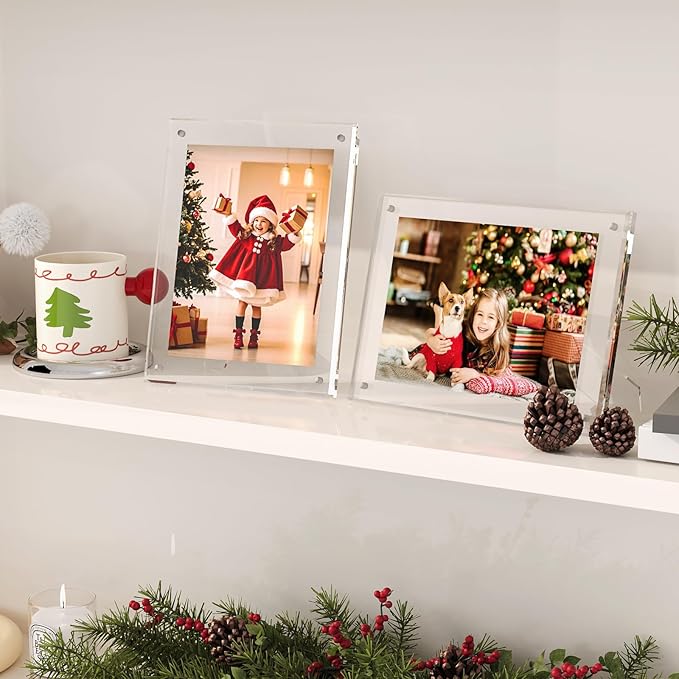 Egofine 5x7 Acrylic Frames Set of 4, Clear Picture Frames with Stand, Magnetic Acrylic Photo Frames for Tabletop Display Horizontally or Vertically