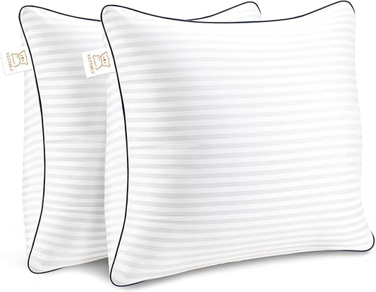 Pillows Insert 24'' x 24'' Set of 2, Decorative Euro Throw Pillows with Luxury Silky Covers for Indoor Couch, Sofa or Bed Decors, White Striped Cushion Sham Stuffer