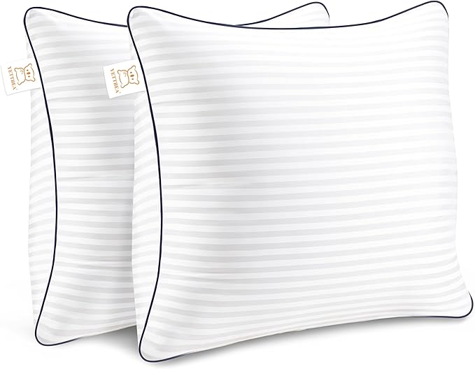 Pillows Insert 28'' x 28'' Set of 2, Decorative Euro Throw Pillows with Luxury Silky Covers for Indoor Couch, Sofa or Bed Decors, White Striped Cushion Sham Stuffer