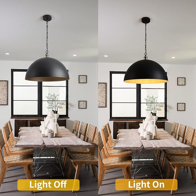 Vintage Industrial Pendant Light 9.84 "Industrial Dome Pendant Light Black and Gold Finish Lighting lamp line Length Pendant light78.74 Kitchen Island, Bedroom, Corridor