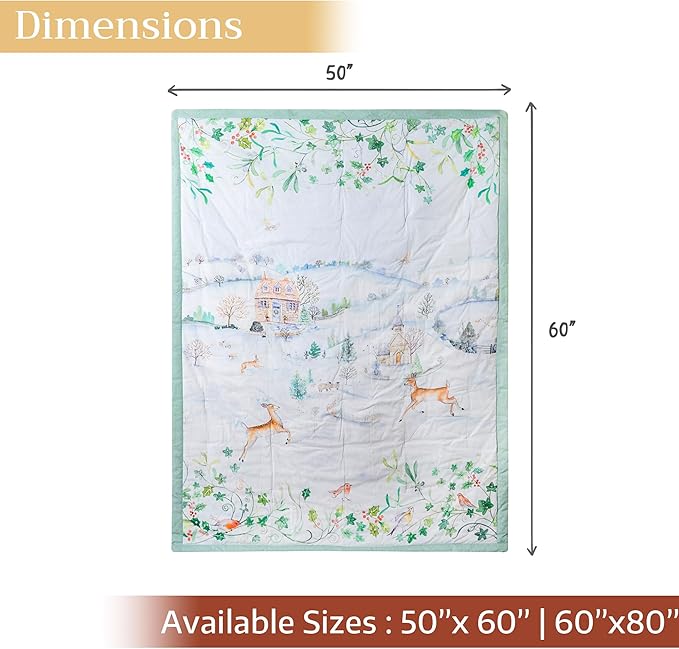 Maison d' Hermine Throw Blanket for Couch Lightweight Soft Warm Breathable Cotton Throw Blankets for Bed Girls Boys Women Men Gifts Sofa Travel Living Room Chair Bedding (60"x80", Snowy World)