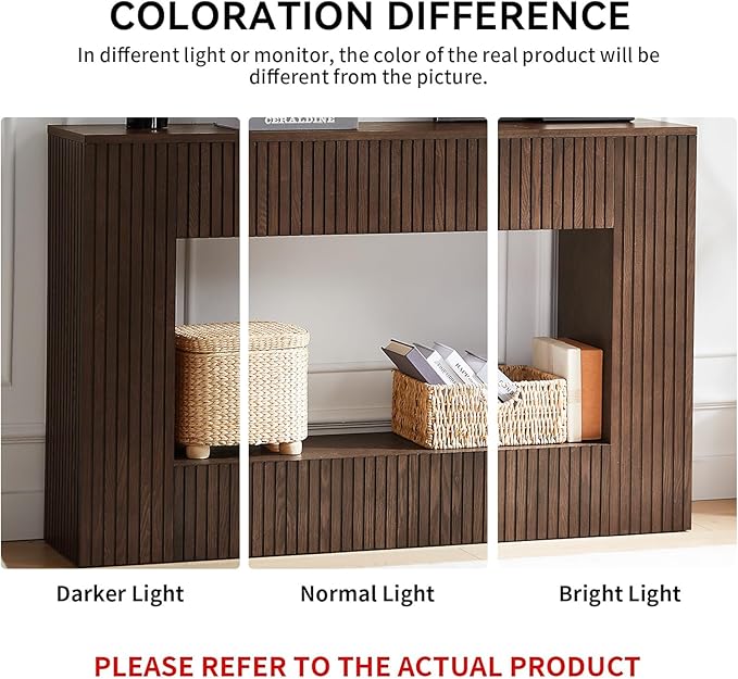 55.12" Wood Console Table for Entryway, Narrow Long Real Wood Fluted Design Sofa Tables Behind Couch Table Entryway Tables with 2-Tier Storage Shelves for Living Room, Hallway, Foyer, Walnut