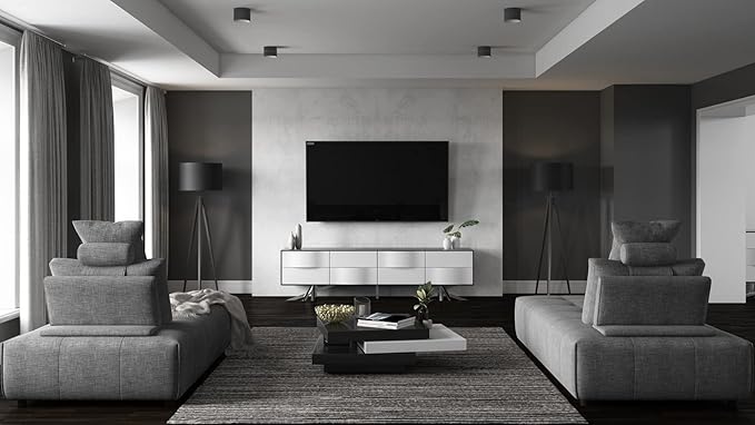 ZURI Furniture 86.6" Wide Modern Vinson TV Stand Smooth Black Oak Glossy and White Lacquer Paneling