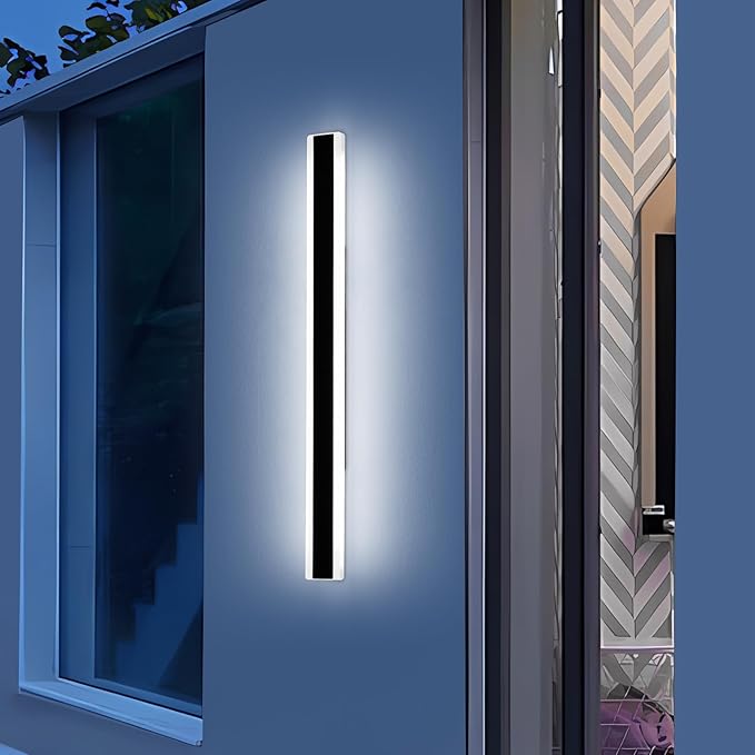 Mikeru 47.2inch Long Led Wall Light, 6000k Cool White Modern Outdoor Wall Light Ip65 Waterproof Black Acrylic Porch Exterior Lighting Fixtures, Exterior Wall Mount Lights for Garage Front Door