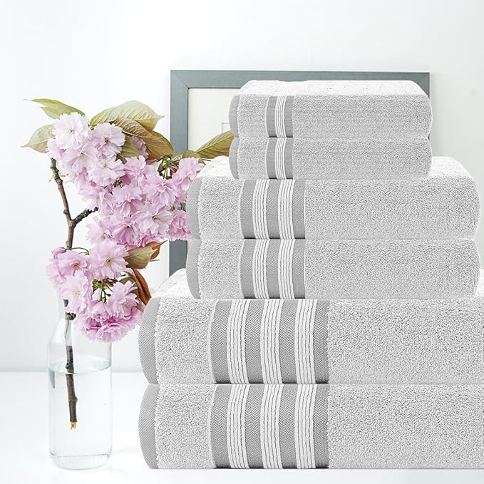 CASA COPENHAGEN Zero Twist, 6 Pieces Set 100% Cotton 0" Twist Towel Set- White, 600 GSM, 2 Bath, 2 Hand, 2 Washcloths Made from Egyptian Cotton, Ultra Soft Luxury Towels for Bathroom.