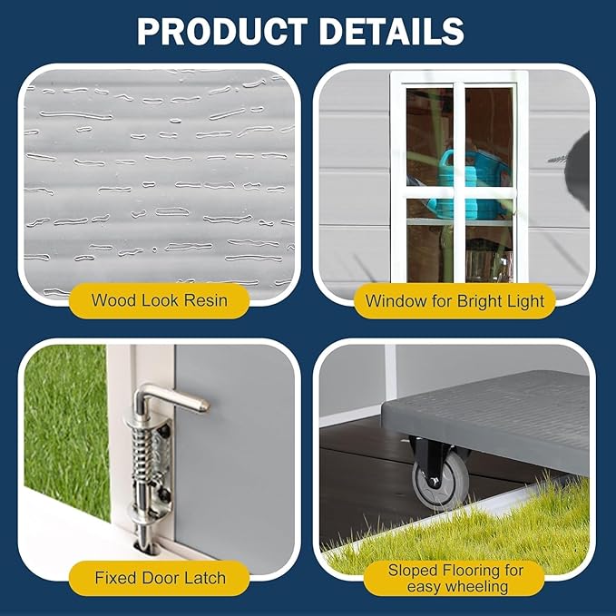 6x3 FT Resin Storage Shed, Waterproof Outdoor Shed with Floor Included, Window, Double Lockable Doors & 2 Vents, Outside Plastic Sheds for Garden Patio Backyard, Grey