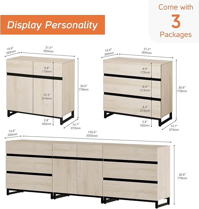 WAMPAT Modern TV Stand for TVs up to 100 Inch, 3-in-1 TV Console with Adjustable Shelves and 6 Drawers, Media Console for Living Room and Bedroom, Light Oak