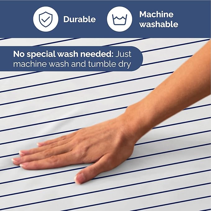 Striped Sheets - Navy Blue & White Striped Sheets - 1 Flat & 1 Fitted & 1 Pillowcase w/ Deep Pockets – Wrinkle & Fade Free - Soft Breathable & Cooling – Luxury Pinstripe Bedding - Twin XL Size Bed Set
