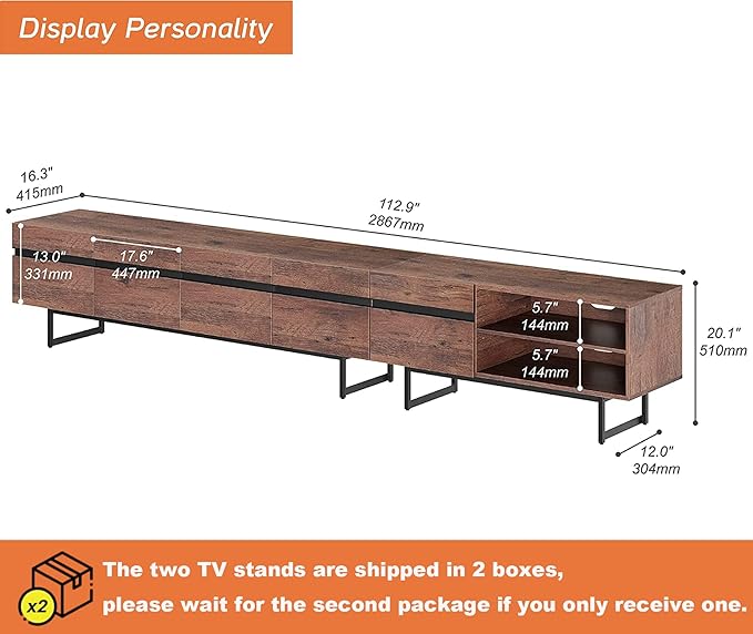 WAMPAT Modern TV Console for Living Room, 2 in 1 Wooden TV Stand with Storage for 100 Inch TV, TV Entertainment Center with Adjustable Cabinet Doors for Bedroom,Game Room,Brown