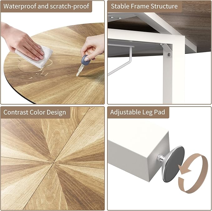 VFK 47 Inch Round Dining Table Set, Modern Wood Dining Table with Double Storage Rack, 2 Person Dining Table and Chair Set for Kitchen, Dining Room, Living Room