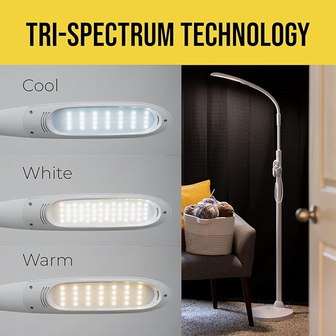 Stella Sky Two Premium 10W LED Floor Task Lamp - White - Adjustable Dimmable Low Vision Natural Sunlight Light - Bright Macular Degeneration Lighting - Hobby, Crafting, Sewing, Artist, Reading, Office