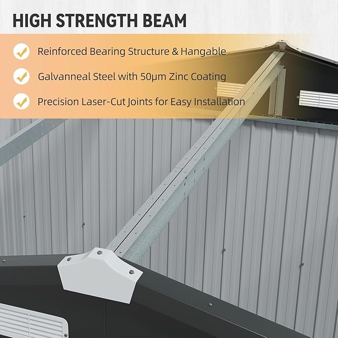 Aoxun 10x8 FT Galvanized Steel Outdoor Storage Shed - Metal Garden Shed with Double Doors, Thick Moisture-Proof Interlocking Floor, Ventilation System - Ideal for Generator & Tool Storage (Brown)