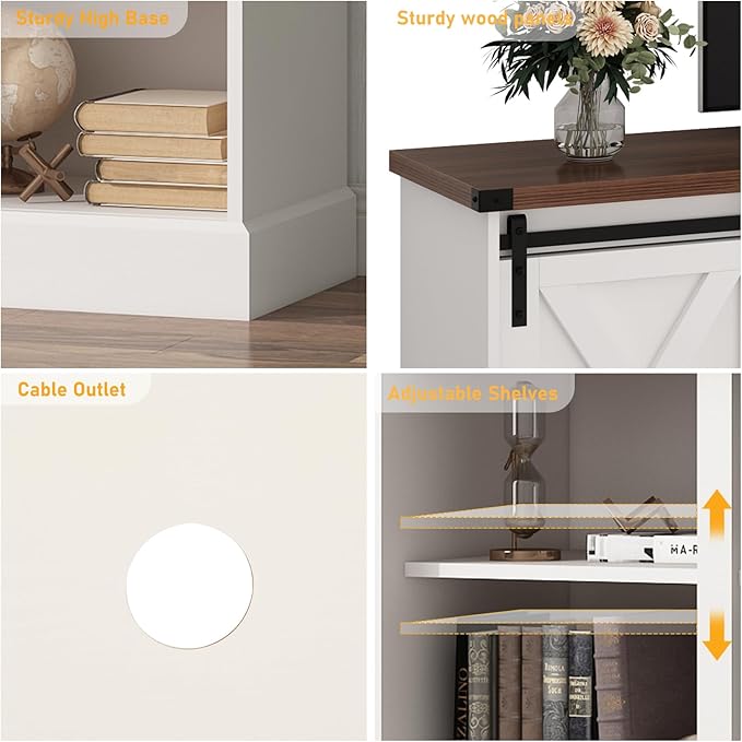 Farmhouse Fireplace TV Stand for 70/75/80 Inch TV, 70 inch Entertainment Center Storage Cabinets with 36”Electric Fireplace and Sliding Barn Doors, Media Console Cabinet for Living Room, White