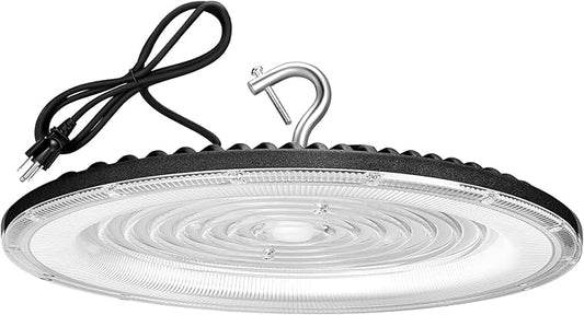 100W UFO Led High Bay Light,IP66 Waterproof,120VAC,15050LM 5000K Daylight Area Lighting,with Plug Commercial Bay Lighting for Warehouse/Shop/Workshop/Barn/Gym/Factory