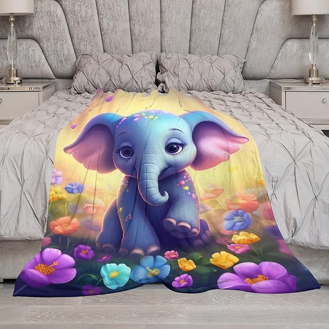 Elephant Blanket Elephant Gifts for Girls Cute Little Elephant Throw Blanket for Kids Adults Soft Warm Cozy Fleece Blanket for Couch Sofa Bed 50"x60"
