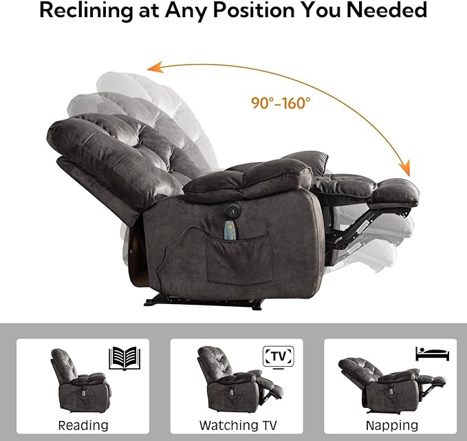 Oversized Power Recliner Chair with Massage and Heat Set of 2, 41" Wide Electric Reclining Chairs with USB Port, Breathable Fabric Overstuffed Reclining Sofa for Living Room Bedroom