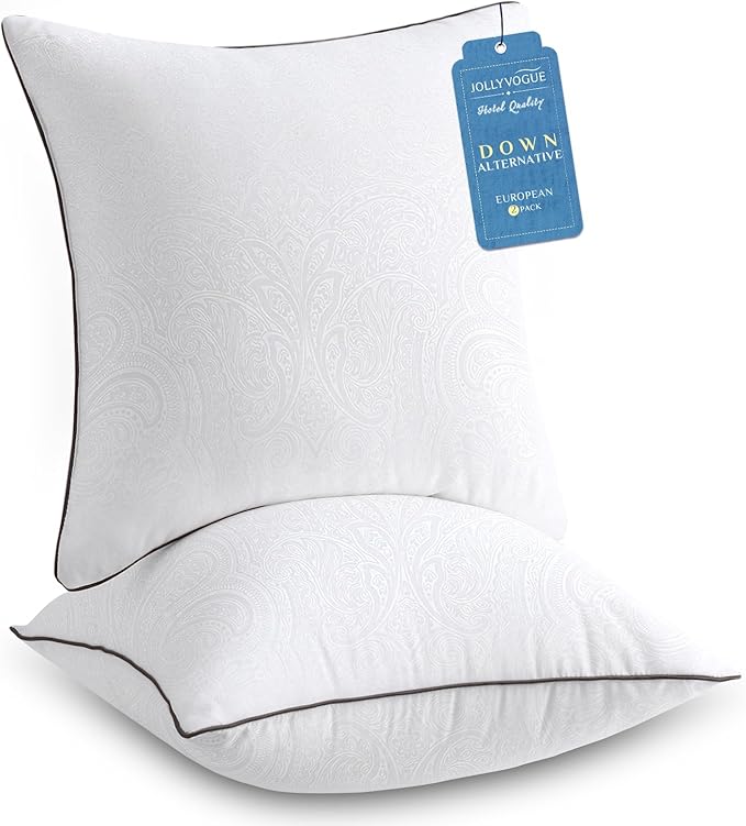 JOLLYVOGUE Euro Pillows for Sleeping, Soft and Supportive Throw Pillows for Couch, Bed and Sofa, Down Alternative Pillow, 26x26 Inches