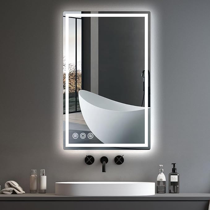 LED Bathroom Mirror 24"x 40" with Frontlit and Backlit, Anti-Fog, Stepless 3 Colors Temperature & Dimmable, Memory Tempered Glass