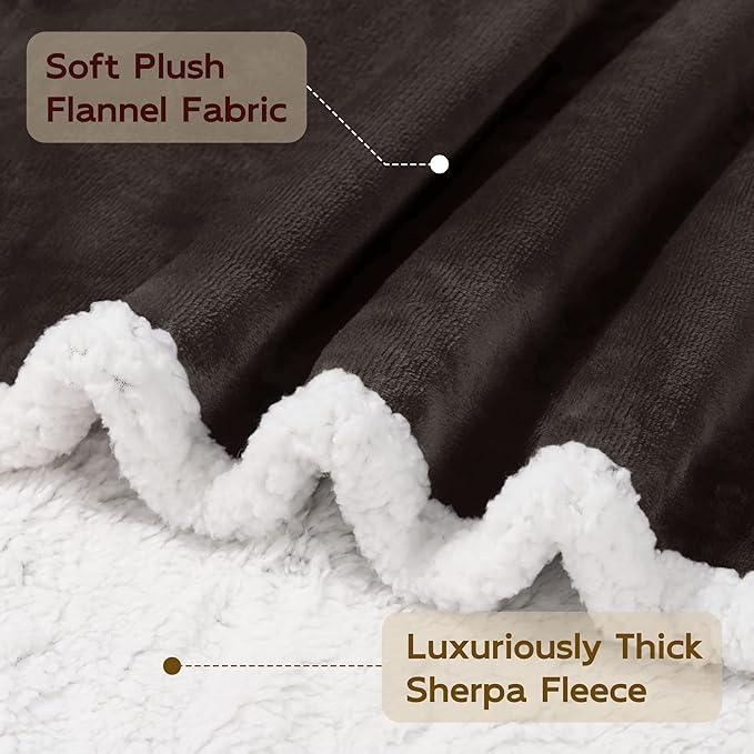 BEAUTEX Sherpa Fleece Throw Blankets, Soft Fluffy Flannel Plush Blanket and Throw, Fuzzy Cozy Coffee Cuddle Blankets for Couch Bed Sofa Adults (50" x 60", Coffee)