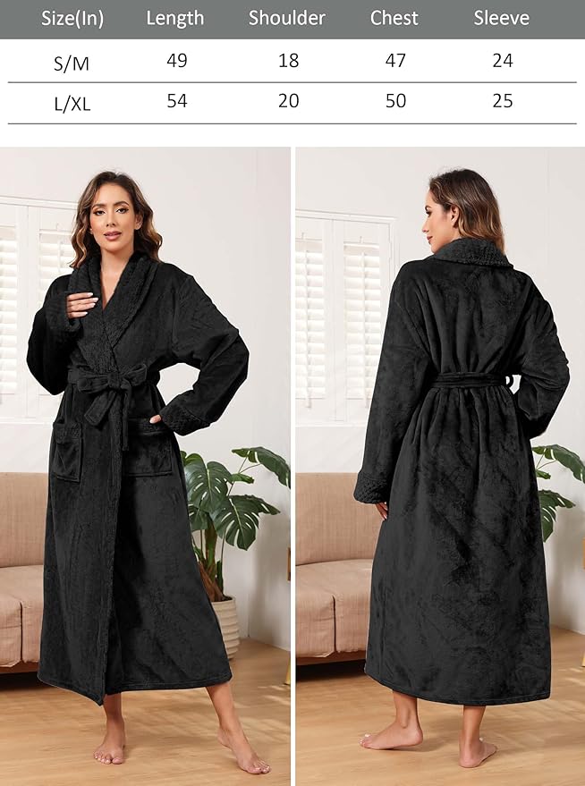 Hellomamma Long Bath Robe for Womens Plush Soft Fleece Bathrobes Nightgown Ladies Pajamas Sleepwear Housecoat