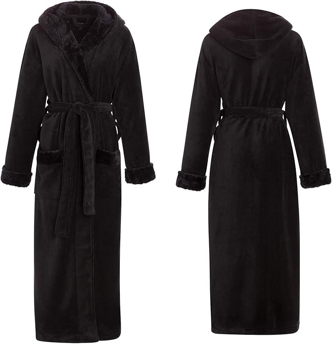 Alexander Del Rossa Womens Robe, Long Plush Bathrobe with Hood, Hooded Robes for Women Plus Size Bath Robe