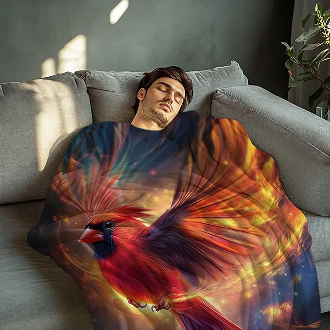 Cardinal Bird Blanket, Cardinal Gift for Women and Men, Soft Fleece Bird Blanket, Cozy Plush for Bedroom and Living Room Decor, 50x60 Inches