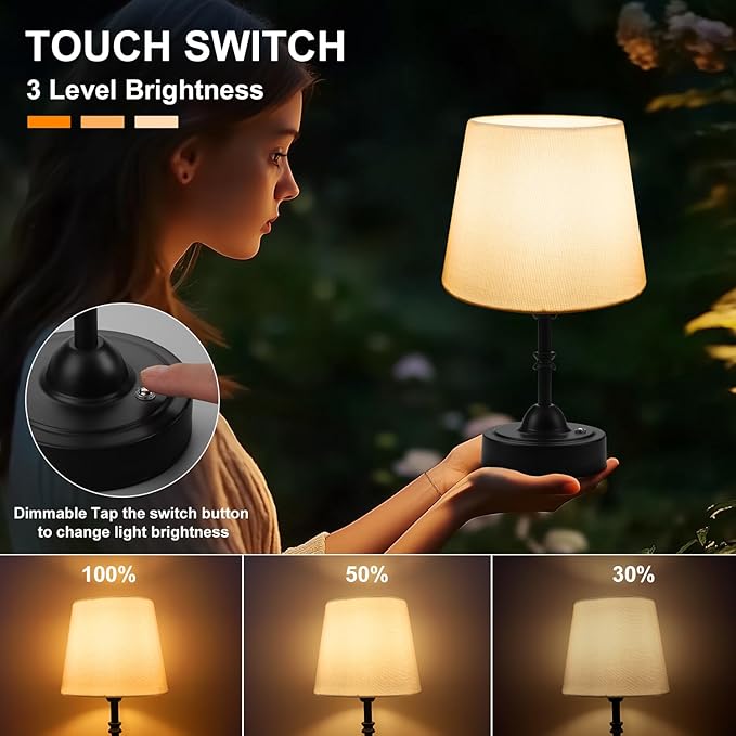 Portable Cordless Table Lamp, 5000mAh Rechargeable Battery Operated Bedside Lamps, 3-Level Dimmable Nightstand Lamp, Wireless Desk Lamps for Living Room Bedroom Office Patio Restaurants