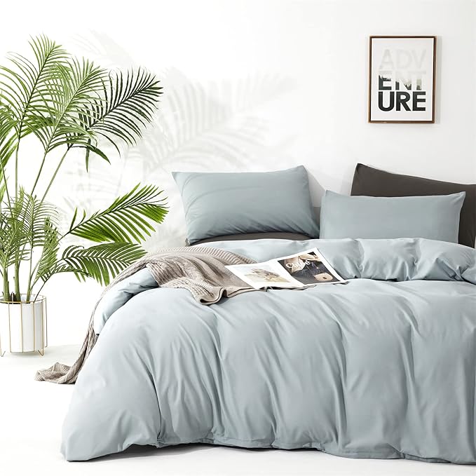 Luxlovery Light Blue Comforter Set Twin Dusty Blue Bedding Set Haze Blue Minimalist Bedding Set Soft Breathable Blanket Quilts Modern Modern Comforter Set