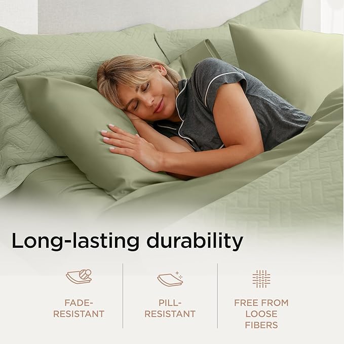Threadmill 800 Thread Count 100% Cotton Sheets - Luxury Sateen Weave Sage Green Twin XL Bed-Sheets, Better Than Egyptian Cotton,3 Pc Solid Bedding Set, Fits 15" Deep Pocket