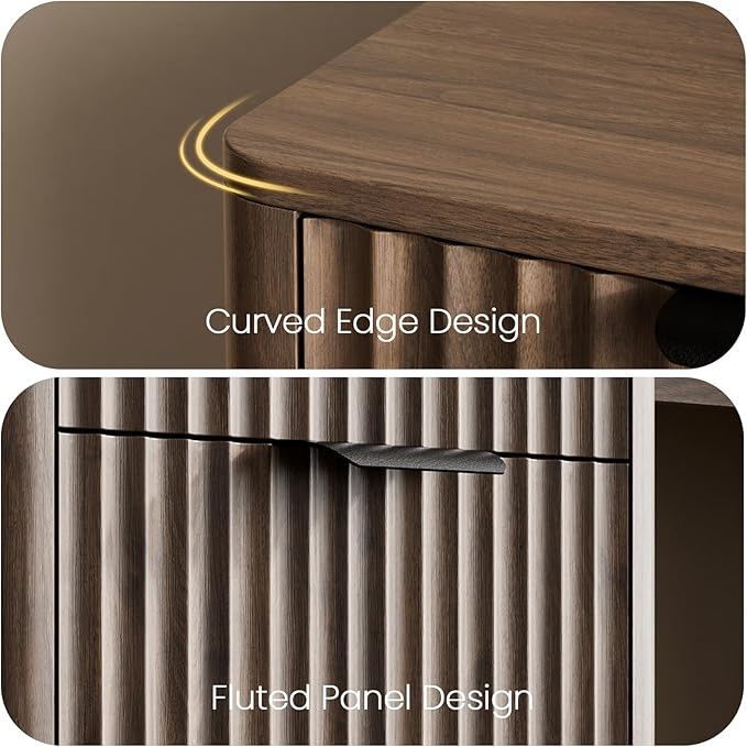 58" Fluted Home Office Desks with Storage, Modern Executive Desk Computer Desk with Drawer & Cabinet, Wood Work Desk for Office, Bedroom, Study, Living Room, Walnut