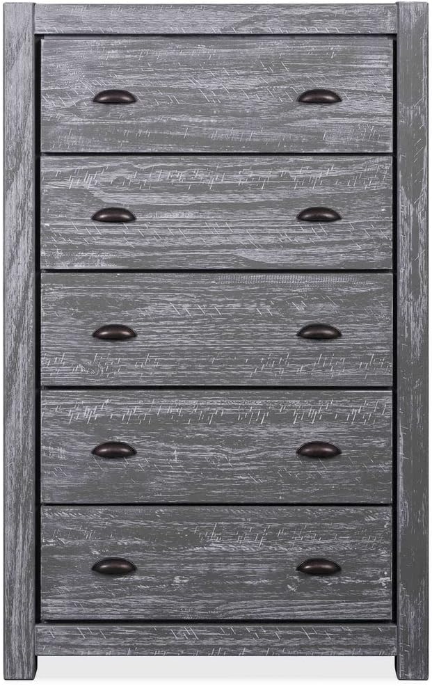 Grain Wood Furniture Montauk 5-Drawer Chest, Solid Wood with a Rustic Grey Finish