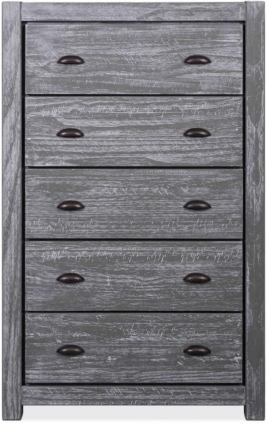 Grain Wood Furniture Montauk 5-Drawer Chest, Solid Wood with a Rustic Grey Finish