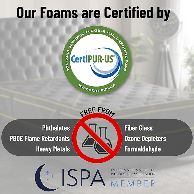 Ottomanson King 13" Luxury Black vMustard Eurotop Mattress - Inspired by The Roman Empire - Medium-Firm Hybrid Comfort - Made in USA - Premium Quilted Cover - Fiberglass-Free - Bed in a Box