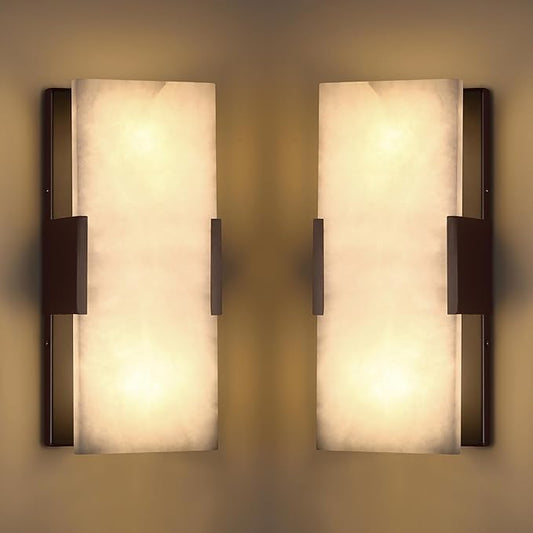 Doraimi Lighting 2 Pack 2 Light 12" Natural Square Alabaster Marble Bathroom Wall Sconce Modern Concise Style Wall Light Fixture,Oil Rubbed Bronze Finish for Bedroom Hallway Bedside Living Room