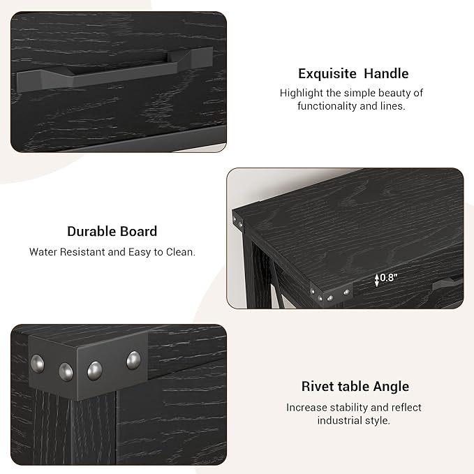 43” Entryway Table with Drawers, Narrow Console Sofa Table with Storage & Shelves, Farmhouse Entryway Console Table for Hallway, Living Room - Black