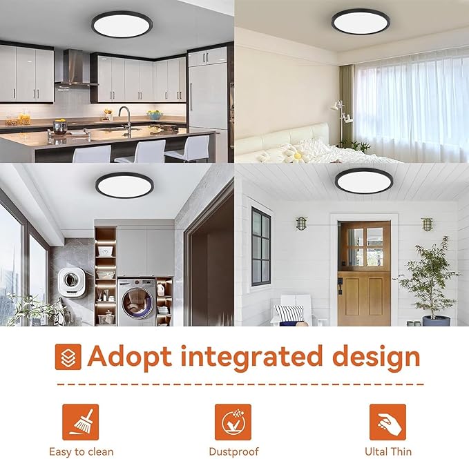 TALOYA 10 Inch Black LED Ceiling Light Fixture Flush Mount, 5-in-1 CCT Selectable (3000K/3500K/4000K/5000K/6500K), 2000LM 0.94inch Thickness Low Profile Surface Mounted Light Fixture for Hallway